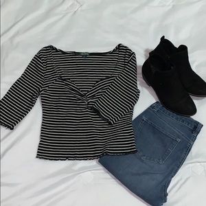 Black and white striped crop top